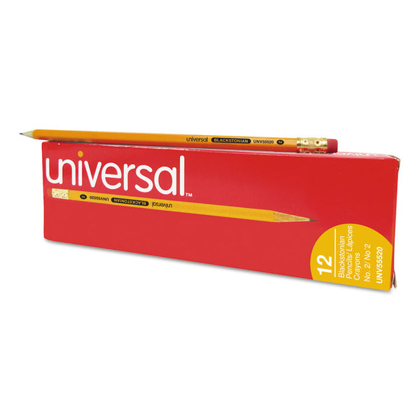 Universal™ Deluxe Blackstonian Pencil, HB (#2), Black Lead, Yellow Barrel, Dozen (UNV55520)