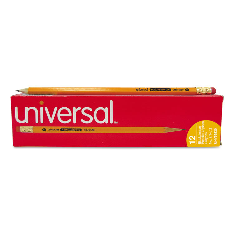 Universal™ Deluxe Blackstonian Pencil, HB (#2), Black Lead, Yellow Barrel, Dozen (UNV55520)