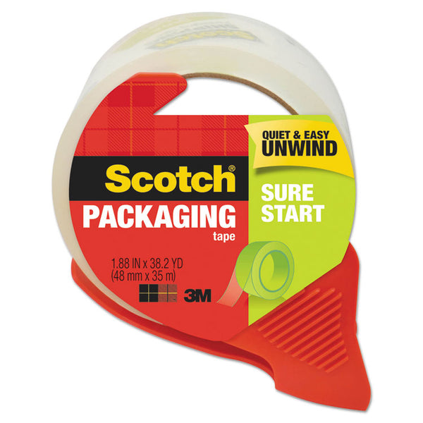 Scotch® Sure Start Packaging Tape with Dispenser, 3" Core, 1.88" x 38.2 yds, Clear (MMM3450SRD)