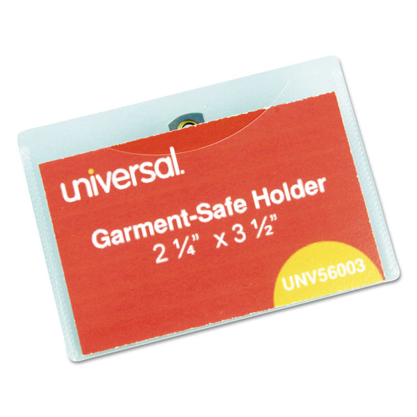 Universal® Clear Badge Holders w/Garment-Safe Clips, 2 1/4 x 3 1/2, White Inserts, 50/Box (UNV56003)