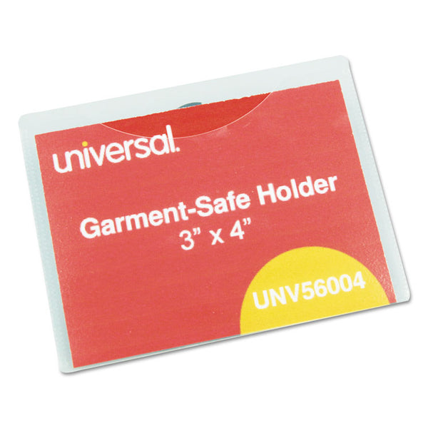 Universal® Clear Badge Holders w/Garment-Safe Clips, 3 x 4, White Inserts, 50/Box (UNV56004)