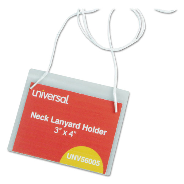 Universal® Clear Badge Holders w/Neck Lanyards, 3 x 4, White Inserts, 100/Box (UNV56005)