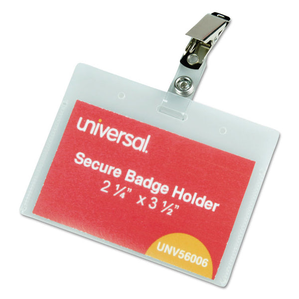 Universal® Deluxe Clear Badge Holder w/Garment-Safe Clips, 2.25 x 3.5, White Insert, 50/Box (UNV56006)