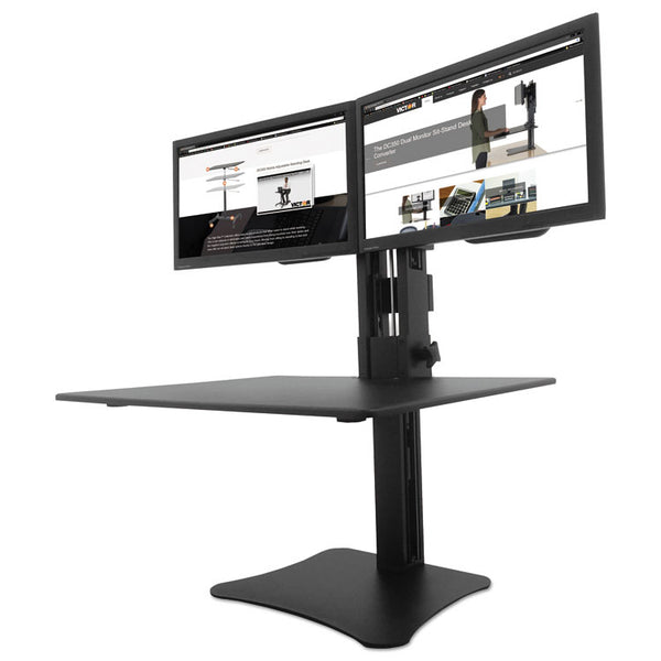 Victor® High Rise Dual Monitor Standing Desk Workstation, 28" x 23" x 10.5" to 15.5", Black (VCTDC350A)