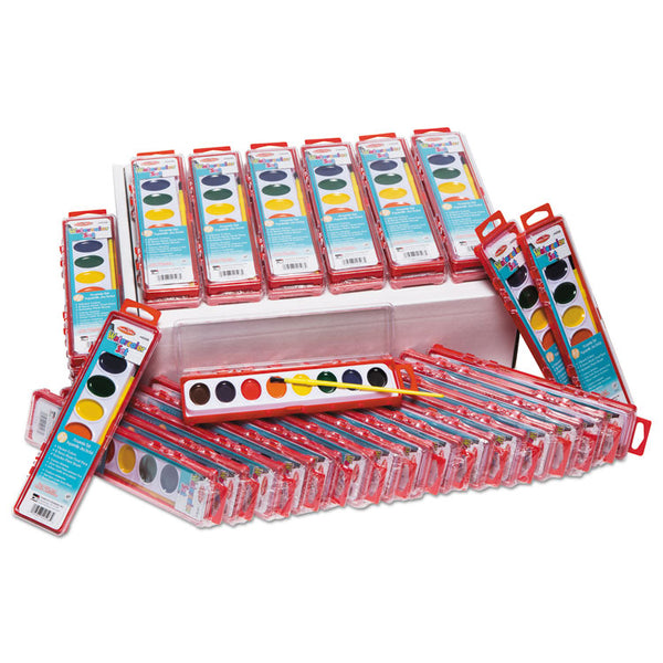 Creative Arts® Charles Leonard Watercolor Paint Pan Kit Class Pack, 8 Assorted Colors, 1 oz Palette Tray, 36 Kits/Box (LEO40536) Pack of 36