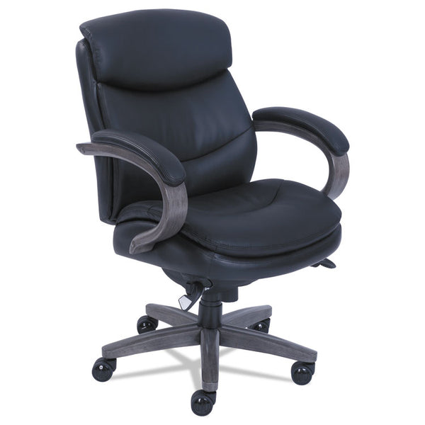 La-Z-Boy® Woodbury Mid-Back Executive Chair, Supports Up to 300 lb, 18.75" to 21.75" Seat Height, Black Seat/Back, Weathered Gray Base (LZB48963A) Each