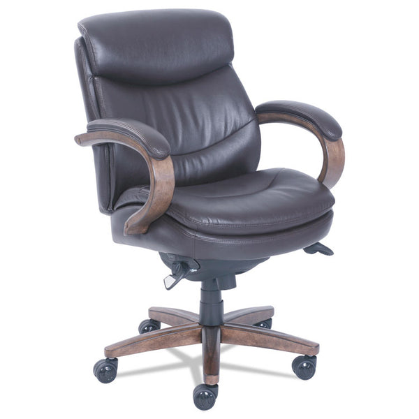 La-Z-Boy® Woodbury Mid-Back Executive Chair, Supports Up to 300 lb, 18.75" to 21.75" Seat Height, Brown Seat/Back, Weathered Sand Base (LZB48963B) Each