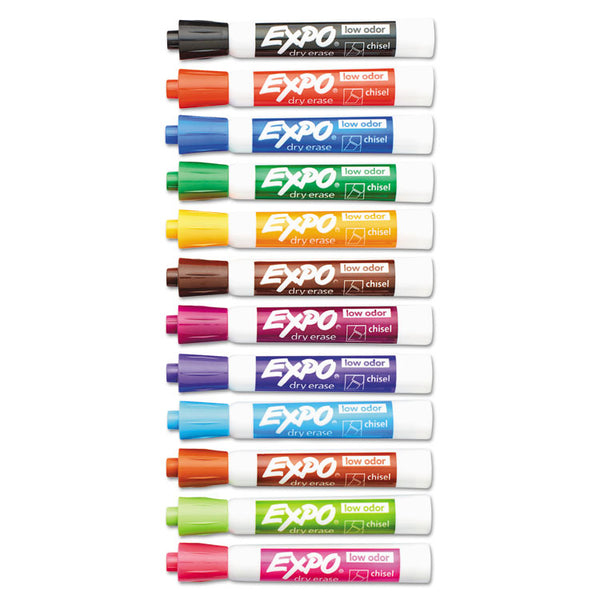 EXPO® Low-Odor Dry-Erase Marker, Broad Chisel Tip, Assorted Colors, 12/Set (SAN80699)
