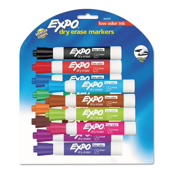 EXPO® Low-Odor Dry-Erase Marker, Broad Chisel Tip, Assorted Colors, 12/Set (SAN80699)