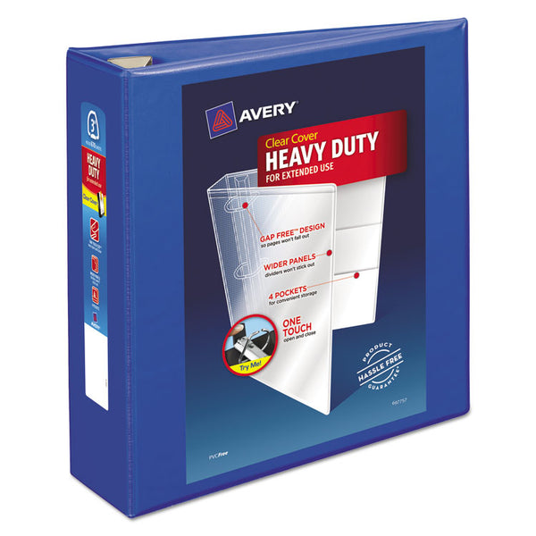 Avery® Heavy-Duty View Binder with DuraHinge and Locking One Touch EZD Rings, 3 Rings, 3" Capacity, 11 x 8.5, Pacific Blue (AVE79811)