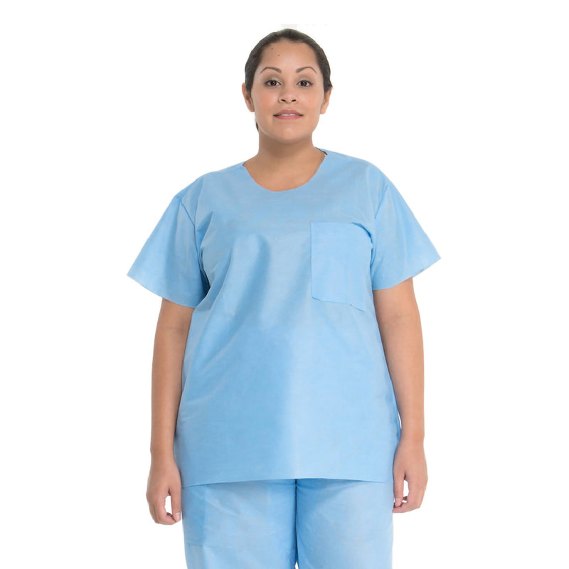 O&M Halyard Inc Scrub Shirt Medium Blue 1 Pocket Short Sleeve Unisex (271480_EA) 1/EA