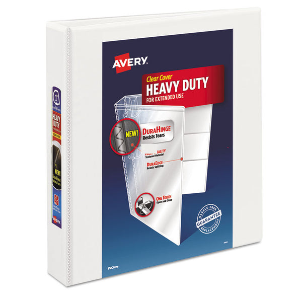 Avery® Heavy-Duty View Binder with DuraHinge and One Touch EZD Rings, 3 Rings, 1.5" Capacity, 11 x 8.5, White (AVE79195)