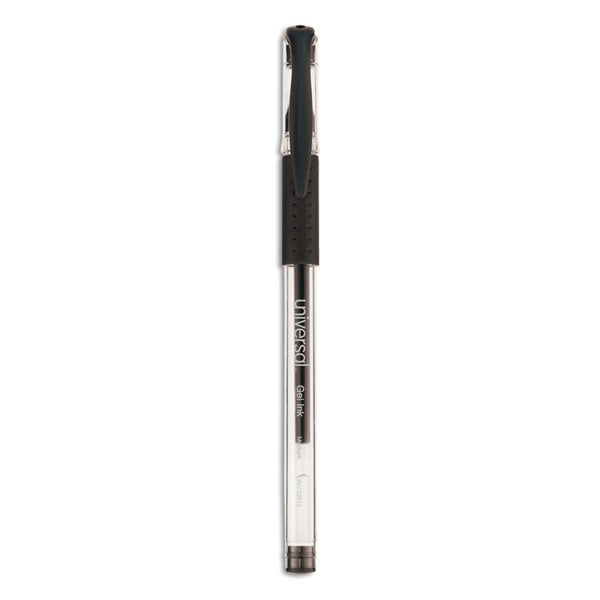 Universal™ Comfort Grip Gel Pen, Stick, Medium 0.7 mm, Black Ink, Clear/Black Barrel, 60/Pack (UNV39513)