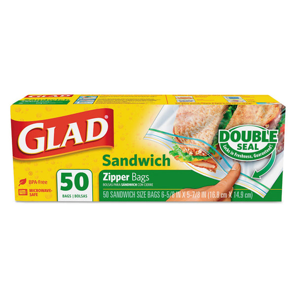 Glad® Sandwich Zipper Bags, 6.63" x 8", Clear, 600/Carton (CLO57263)