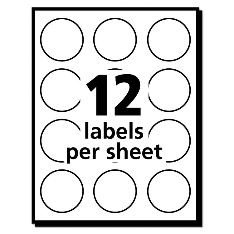 Avery® Removable Multi-Use Labels, Inkjet/Laser Printers, 1" dia, White, 12/Sheet, 50 Sheets/Pack, (5410) (AVE05410)