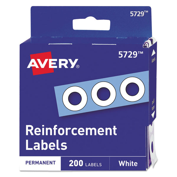 Avery® Dispenser Pack Hole Reinforcements, 0.25" Dia, White, 200/Pack, (5729) (AVE05729)