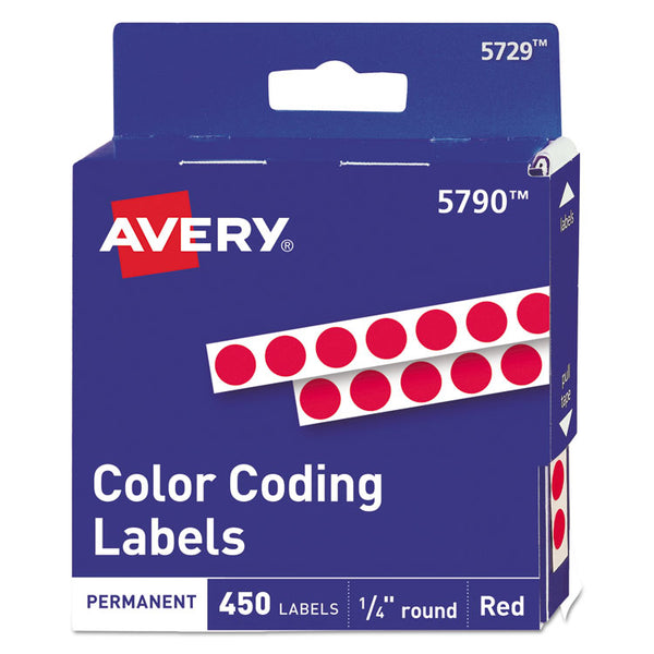 Avery® Handwrite-Only Permanent Self-Adhesive Round Color-Coding Labels in Dispensers, 0.25" dia, Red, 450/Roll, (5790) (AVE05790)