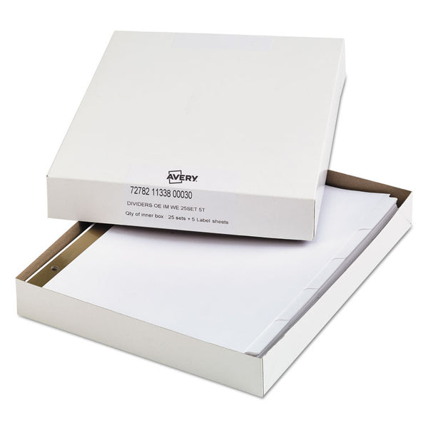 Office Essentials™ Index Dividers with White Labels, 5-Tab, 11 x 8.5, White, 25 Sets (AVE11338)