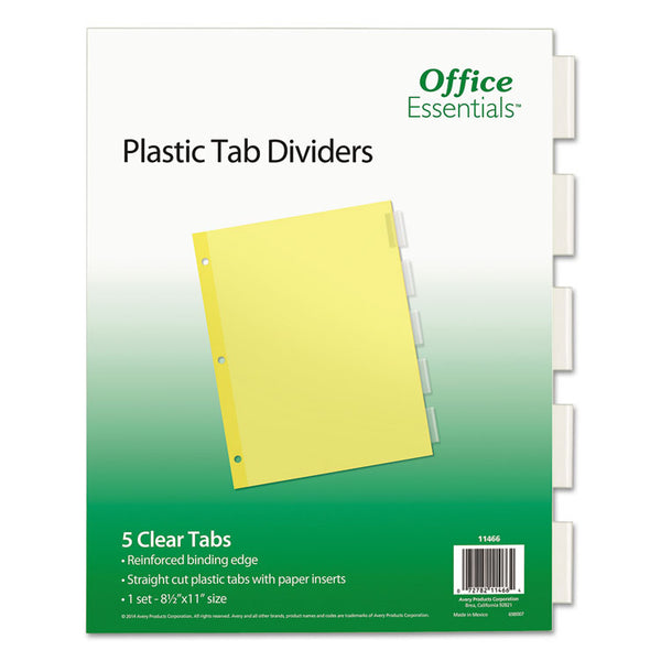 Office Essentials™ Plastic Insertable Dividers, 5-Tab, 11 x 8.5, Clear Tabs, 1 Set (AVE11466)