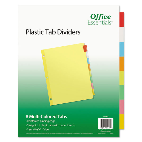Office Essentials™ Plastic Insertable Dividers, 8-Tab, 11 x 8.5, Assorted Tabs, 1 Set (AVE11467)