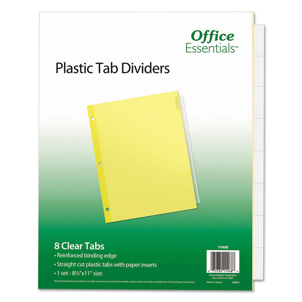 Office Essentials™ Plastic Insertable Dividers, 8-Tab, 11 x 8.5, Clear Tabs, 1 Set (AVE11468)
