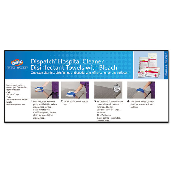 Clorox Healthcare® Dispatch Cleaner Disinfectant Towels, 1-Ply, 6.75 x 8, Unscented, White, 150/Canister (CLO69150EA)