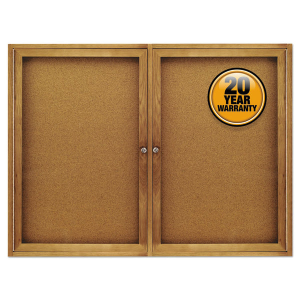Quartet® Enclosed Indoor Cork Bulletin Board with Two Hinged Doors, 48 x 36, Tan Surface, Oak Fiberboard Frame (QRT364)