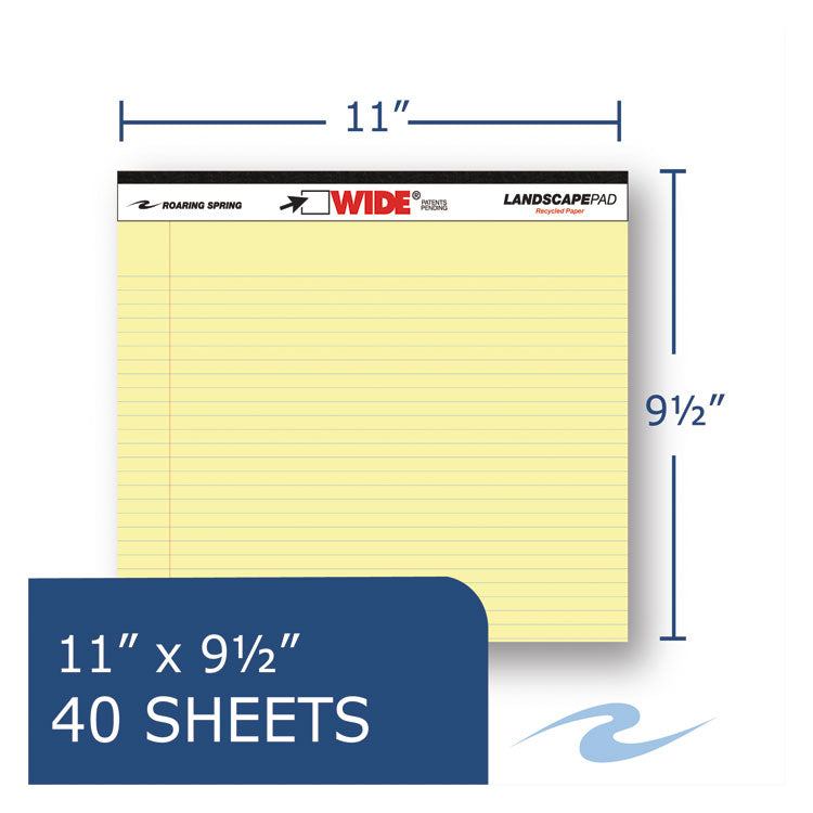 Roaring Spring® WIDE Landscape Format Writing Pad, Unpunched with Standard Back, Medium/College Rule, 40 Canary-Yellow 11 x 9.5 Sheets (ROA74501)