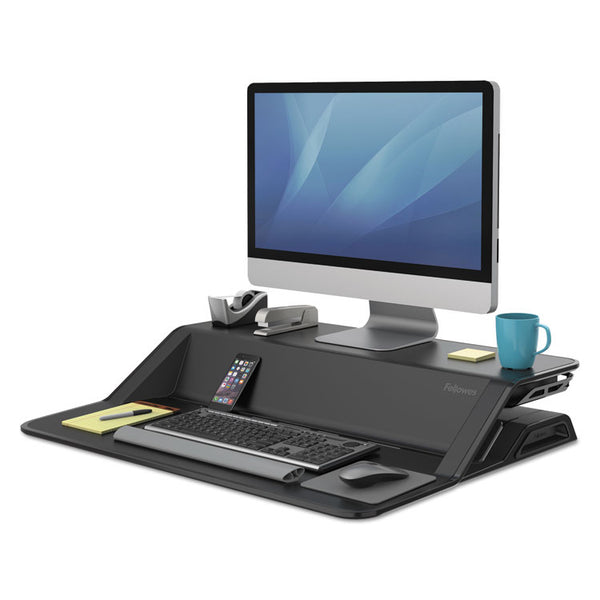 Fellowes® Lotus Sit-Stands Workstation, 32.75" x 24.25" x 5.5" to 22.5", Black (FEL0007901)
