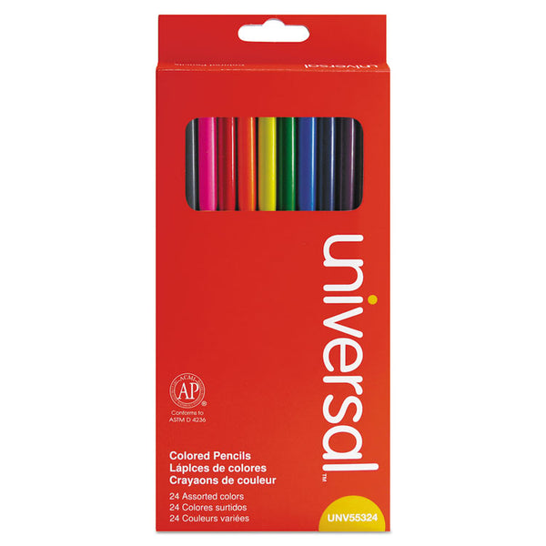 Universal™ Woodcase Colored Pencils, 3 mm, Assorted Lead and Barrel Colors, 24/Pack (UNV55324)