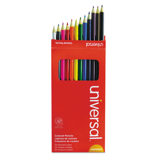 Universal™ Woodcase Colored Pencils, 3 mm, Assorted Lead and Barrel Colors, 24/Pack (UNV55324)