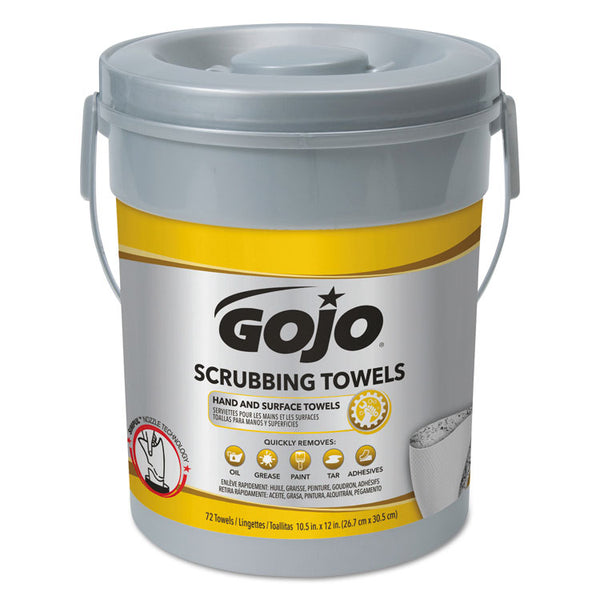 GOJO® Scrubbing Towels, Hand Cleaning, 2-Ply, 10.5 x 12, Fresh Citrus, Silver/Yellow, 72/Bucket (GOJ639606EA) Each