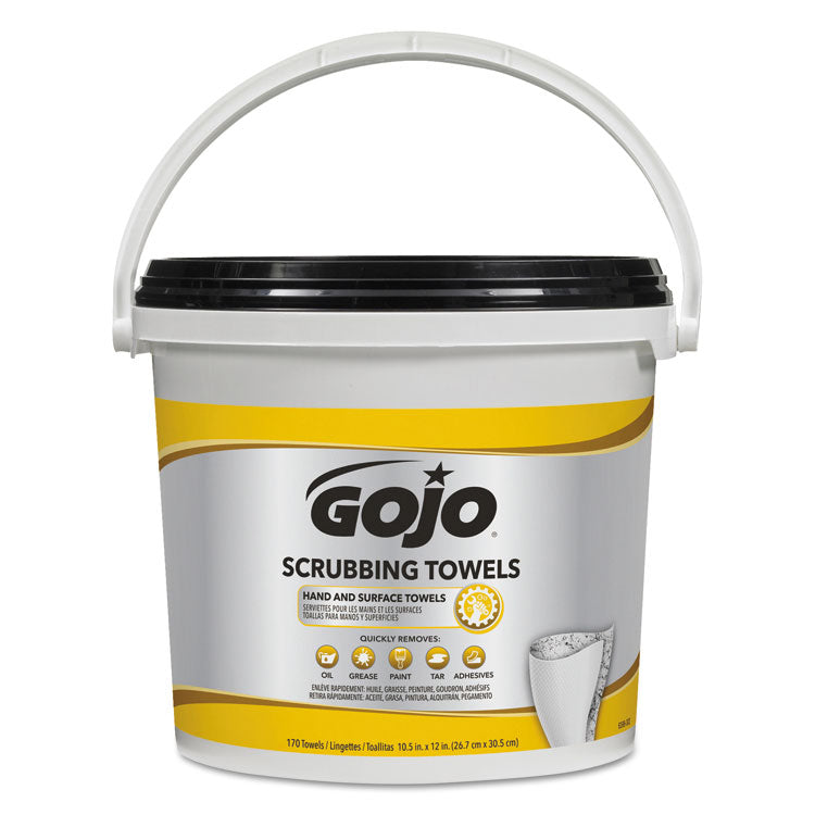 GOJO® Scrubbing Towels, Hand Cleaning, Orange Scent, White/Yellow, 170/Bucket, 2 Buckets/Carton (GOJ639802) Case of 2