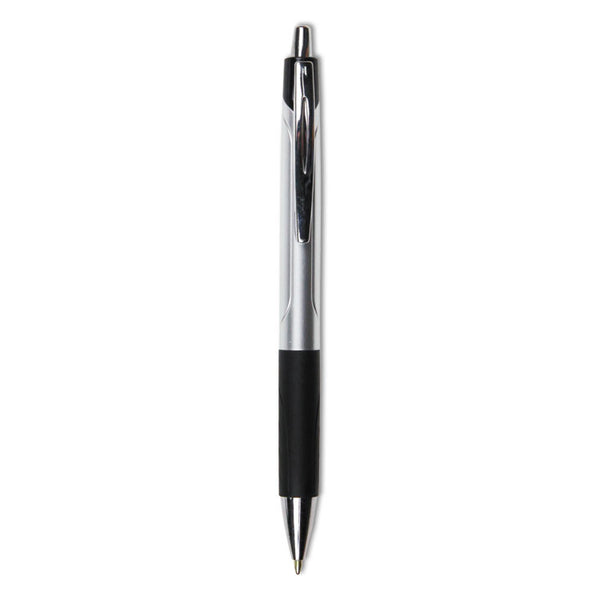 Universal™ Comfort Grip Ballpoint Pen, Retractable, Medium 1 mm, Black Ink, Silver/Black Barrel, Dozen (UNV15540)