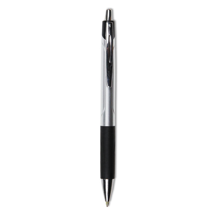 Universal™ Comfort Grip Ballpoint Pen, Retractable, Medium 1 mm, Black Ink, Silver/Black Barrel, Dozen (UNV15540)