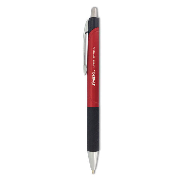 Universal™ Comfort Grip Ballpoint Pen, Retractable, Medium 1 mm, Red Ink, Red/Black Barrel, Dozen (UNV15542)