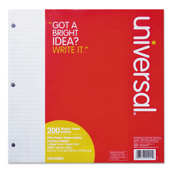 Universal® Filler Paper, 3-Hole, 8.5 x 11, Medium/College Rule, 200/Pack (UNV20921)