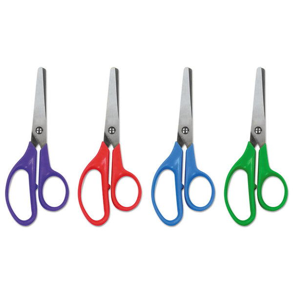 Universal® Kids' Scissors, Rounded Tip, 5" Long, 1.75" Cut Length, Assorted Straight Handles, 12/Pack (UNV92023)