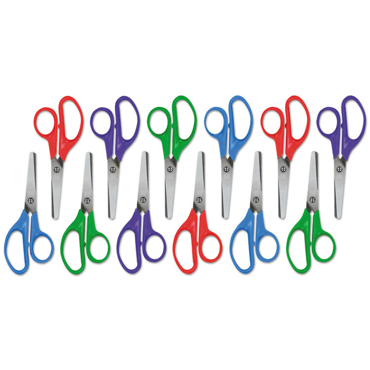 Universal® Kids' Scissors, Rounded Tip, 5" Long, 1.75" Cut Length, Assorted Straight Handles, 12/Pack (UNV92023) Pack of 12