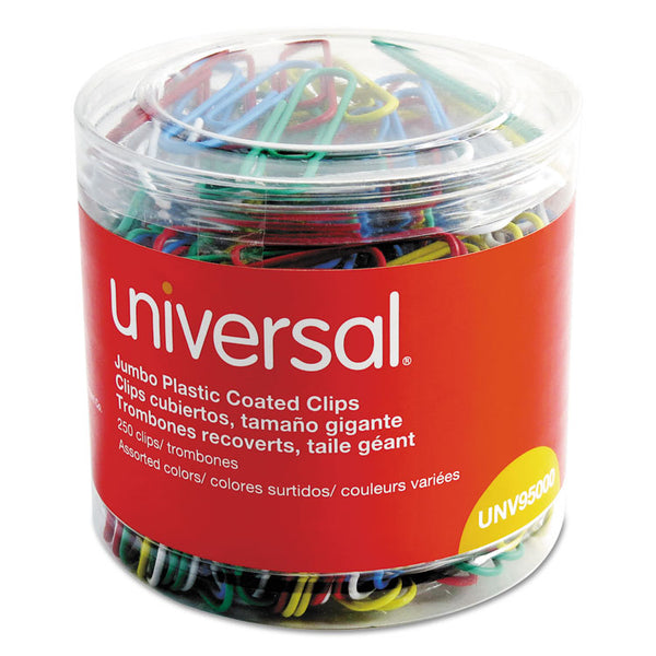 Universal® Plastic-Coated Paper Clips, Jumbo, Assorted Colors, 250/Pack (UNV95000)