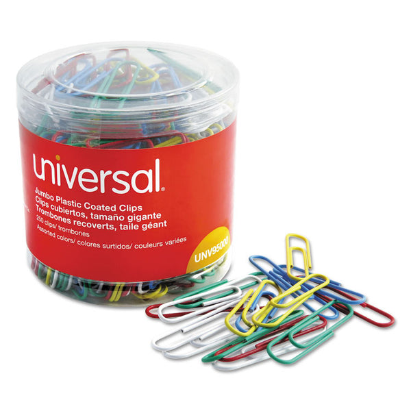 Universal® Plastic-Coated Paper Clips, Jumbo, Assorted Colors, 250/Pack (UNV95000)