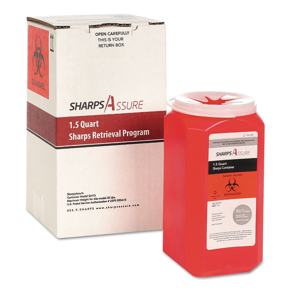 Sharps Assure Sharps Retrieval Program Containers, 1.5 qt, Plastic, Red (TMDSC1Q424A1Q) Each