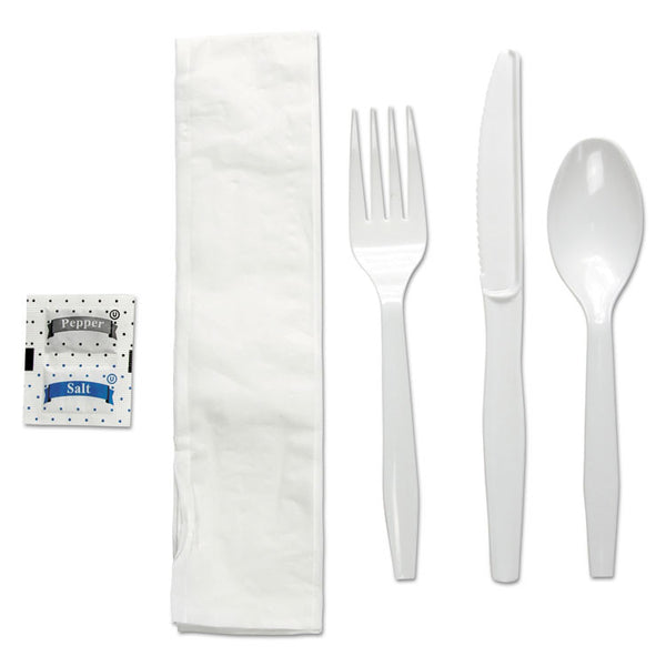 Boardwalk® Six-Piece Cutlery Kit, Condiment/Fork/Knife/Napkin/Teaspoon, White, 250/Carton (BWKFKTNSMWPSWH) Case of 250