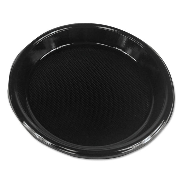 Boardwalk® Hi-Impact Plastic Dinnerware, Plate, 10" dia, Black, 125/Sleeve, 4 Sleeves/Carton (BWKPLHIPS10BL)