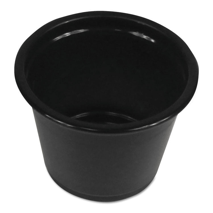 Boardwalk® Souffle/Portion Cups, 1 oz, Polypropylene, Black, 20 Cups/Sleeve, 125 Sleeves/Carton (BWKPRTN1BL)