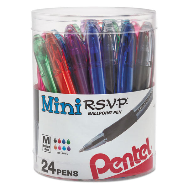 Pentel® R.S.V.P. Mini Ballpoint Pen, Stick, Medium 1 mm, Assorted Ink and Barrel Colors, 24/Pack (PENBK91MN24M)