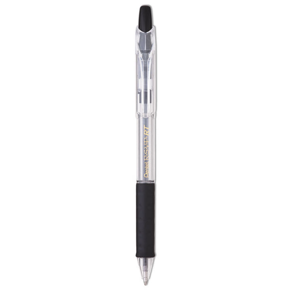 Pentel® R.S.V.P. RT Ballpoint Pen, Retractable, Medium 1 mm, Black Ink, Clear Barrel, Dozen (PENBK93A)