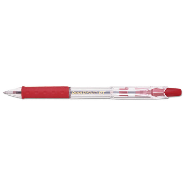 Pentel® R.S.V.P. RT Ballpoint Pen, Retractable, Medium 1 mm, Red Ink, Clear Barrel, Dozen (PENBK93B)