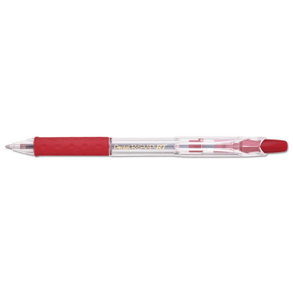 Pentel® R.S.V.P. RT Ballpoint Pen, Retractable, Medium 1 mm, Red Ink, Clear Barrel, Dozen (PENBK93B) Box of 12