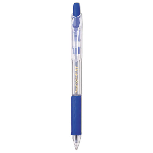 Pentel® R.S.V.P. RT Ballpoint Pen, Retractable, Medium 1 mm, Blue Ink, Clear Barrel, Dozen (PENBK93C)